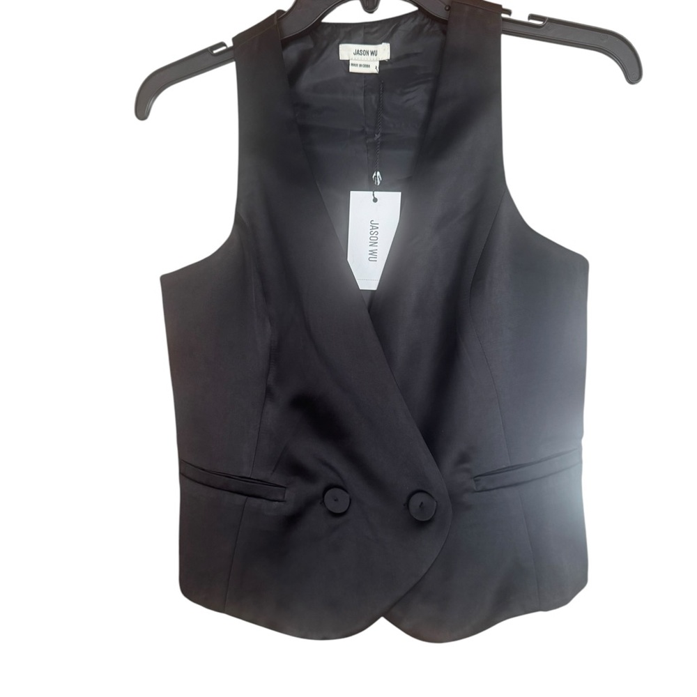 Jason Wu Black-satin double breasted Tailored low V-neck vest size 2 NWT